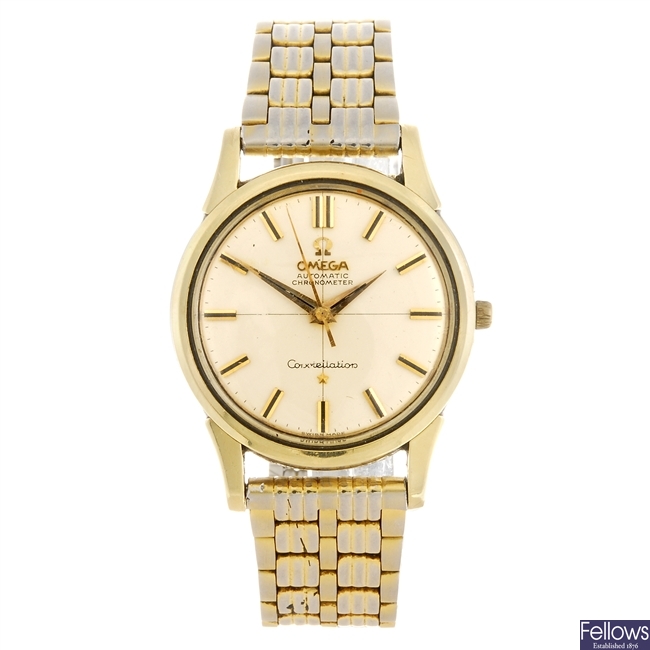 A gold capped automatic gentleman's Omega Constellation bracelet watch.
