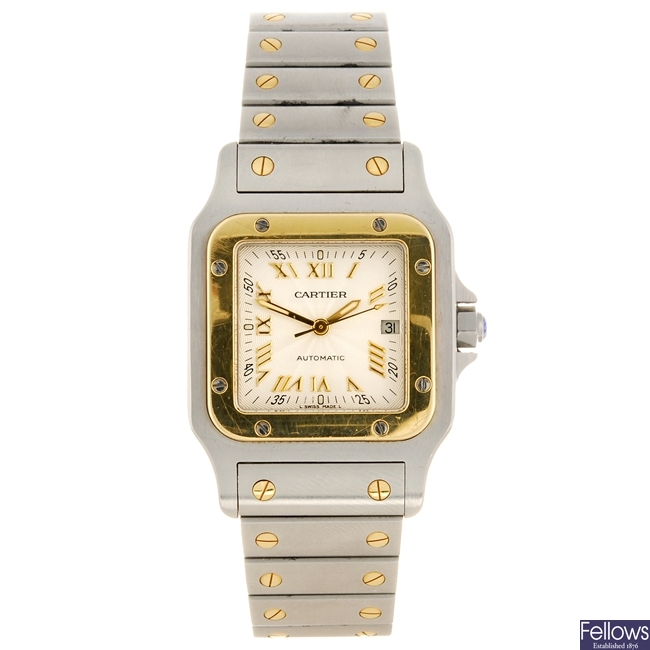 (124119853) A bi-metal automatic Cartier Santos bracelet watch.