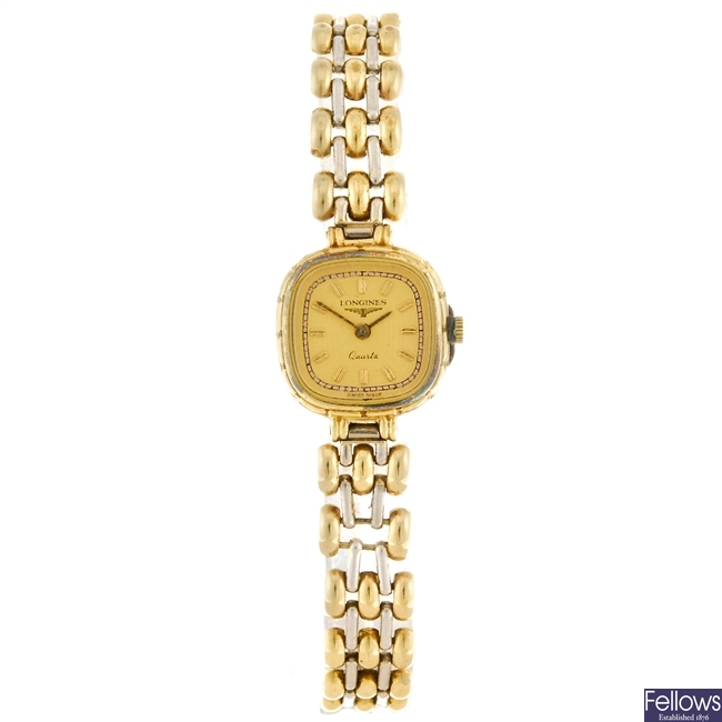 (810007914) A 9k gold quartz lady's Longines bracelet watch.