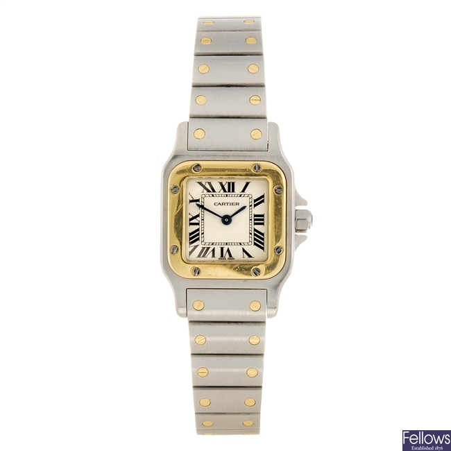 (507026674) A bi-metal quartz Cartier Santos bracelet watch.