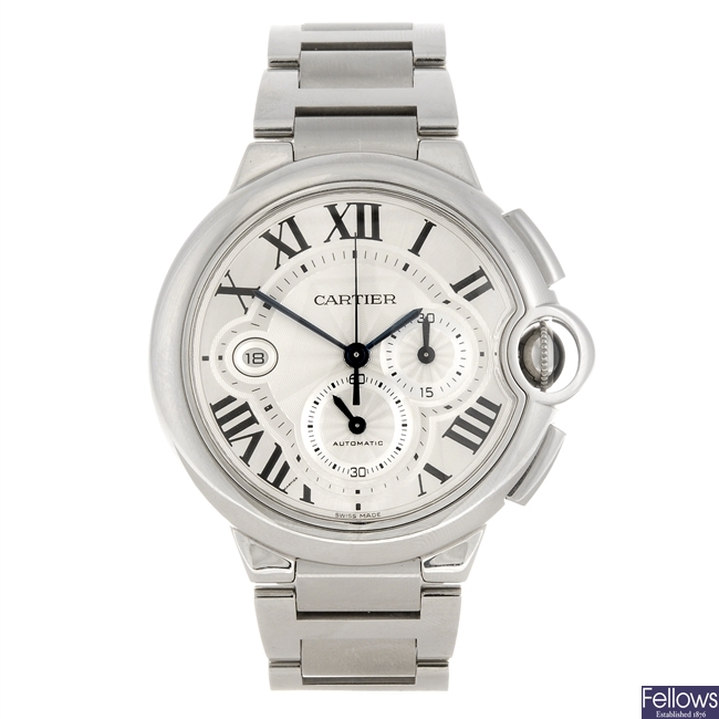 (956000850) A stainless steel automatic chronograph Cartier Ballon Bleu bracelet watch.