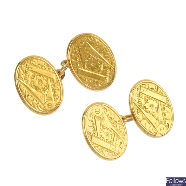 A pair of late Victorian 9ct gold Masonic cufflinks.