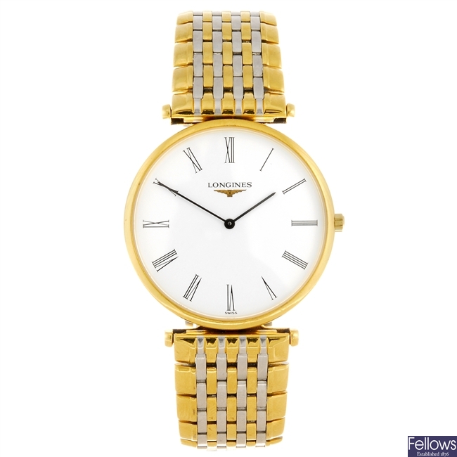 (1109016800) A bi-colour quartz gentleman's Longines La Grande Classique bracelet watch.