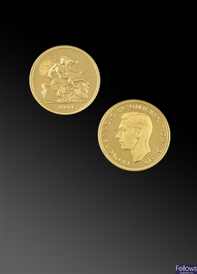 George VI, proof gold Five-Pounds 1937.