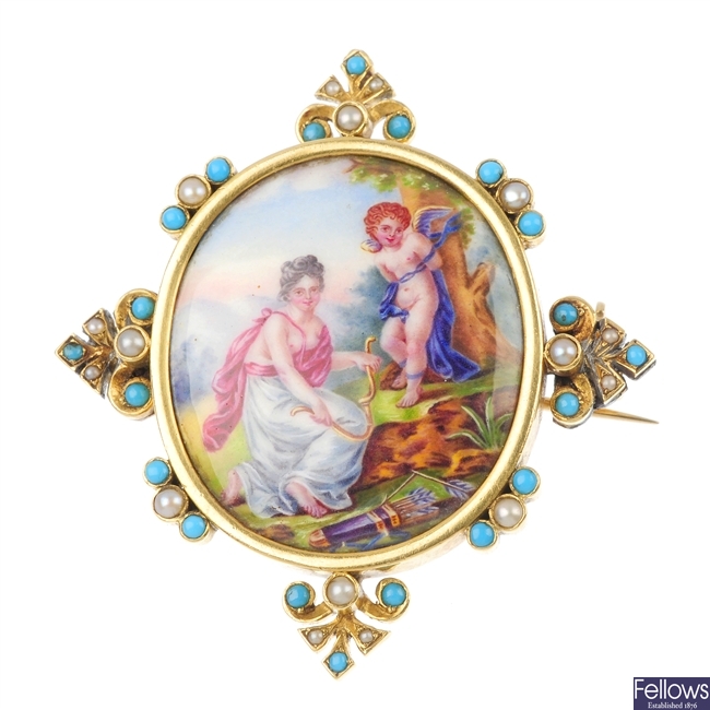 An early 20th century continental enamel and gem-set brooch.