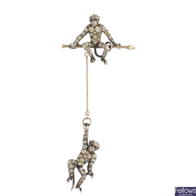 KNOLL & PREGIZER (attributed to) - an early 20th century silver paste monkey brooch.