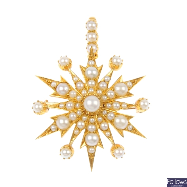 A late 19th century gold split pearl star pendant.