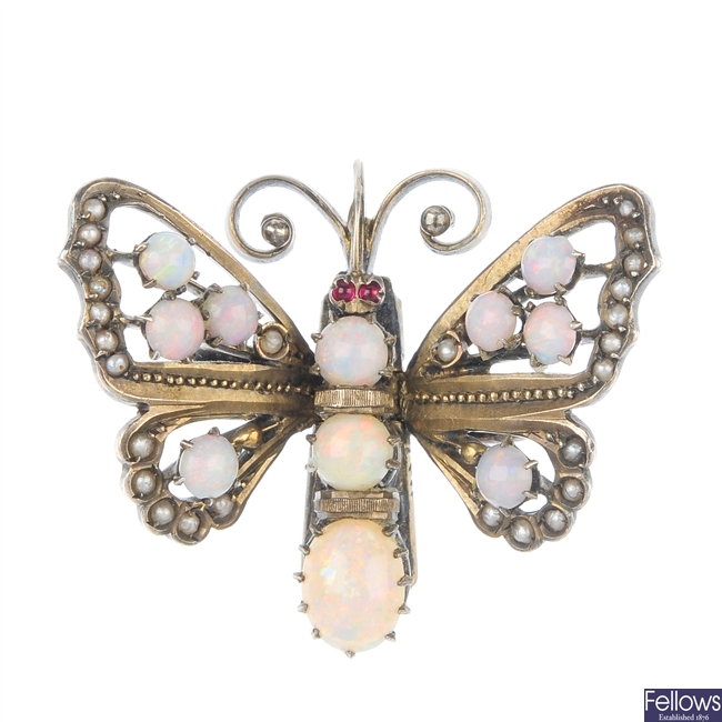 An early 20th century, German silver gem set butterfly.