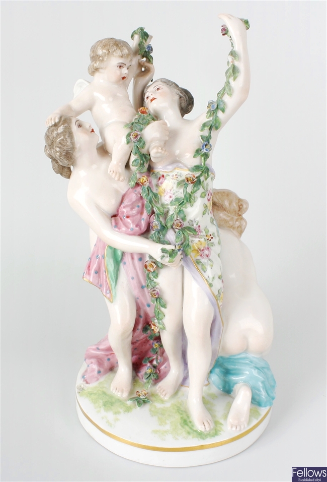 A late 19th Samson porcelain figure group of Cupid and the Three Graces
