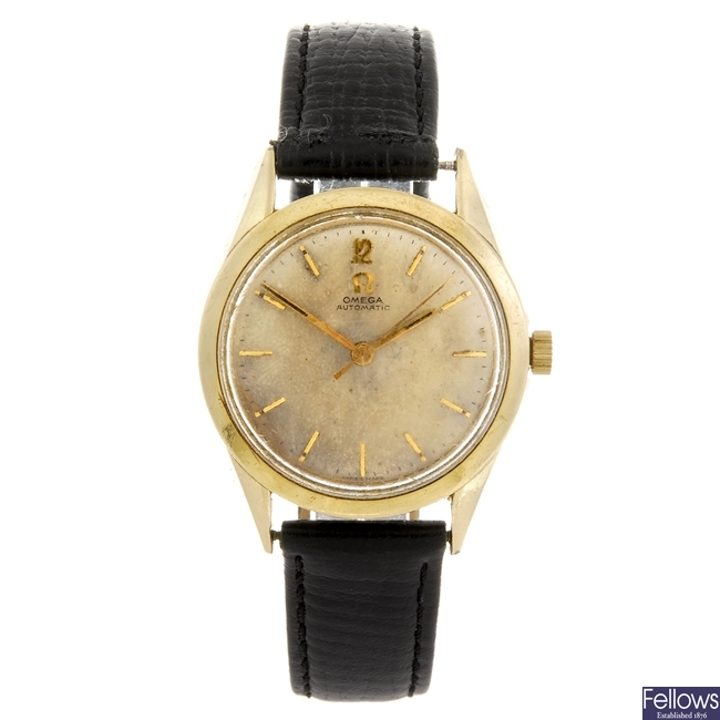 A gold plated automatic gentleman's Omega wrist watch.