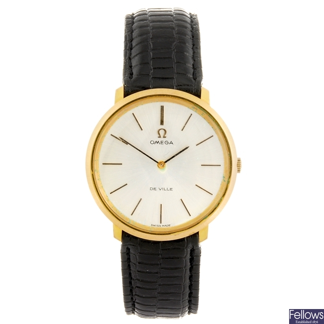 A gold plated manual wind gentleman's Omega De Ville wrist watch.
