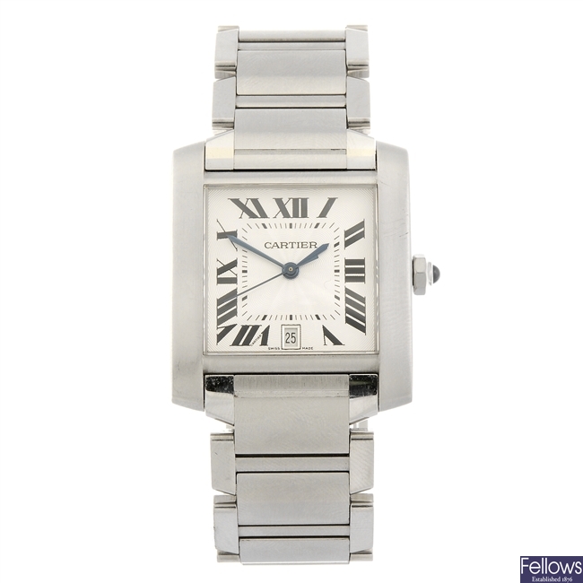 A stainless steel automatic Cartier Tank Francaise bracelet watch.