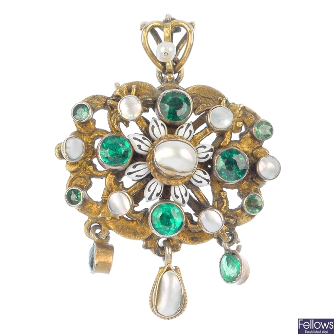 A late 19th century Austro-Hungarian paste and split pearl pendant.