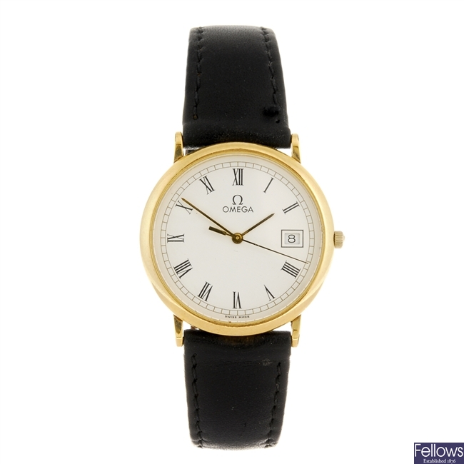 A gold plated quartz gentleman's Omega De Ville wrist watch.