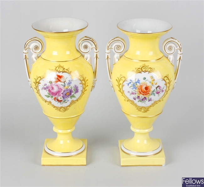 A pair of early 20th century Meissen (Dresden) porcelain vases