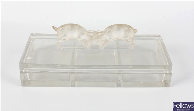 A Rene Lalique 'Deux Chevres' clear glass box and cover