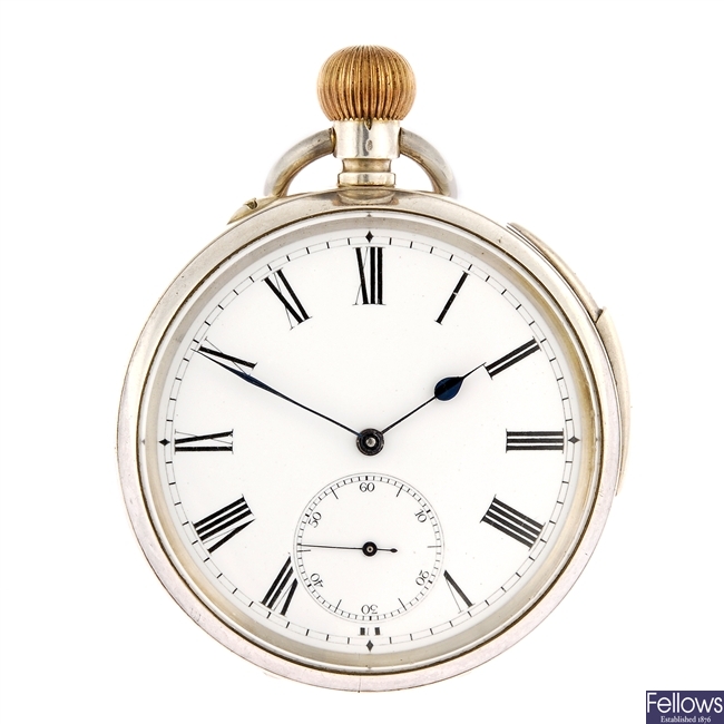 A continental white metal keyless wind open face quarter repeater pocket watch.