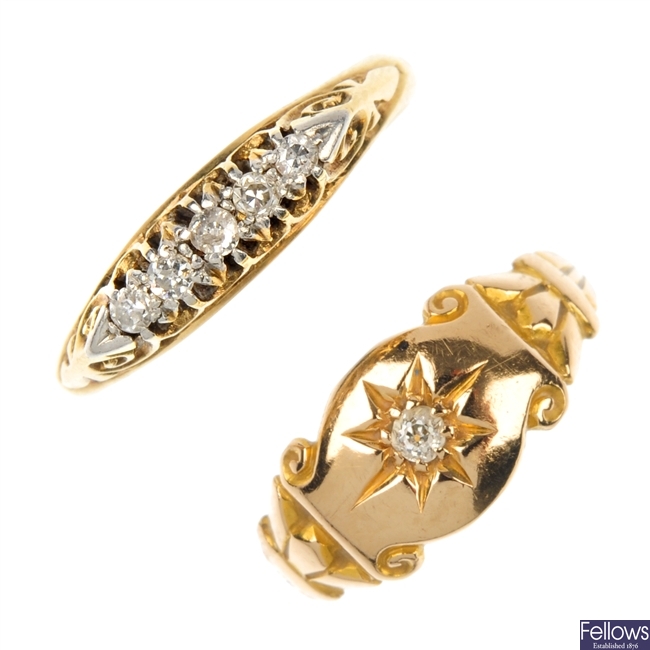 Two early 20th century 18ct gold diamond dress rings.