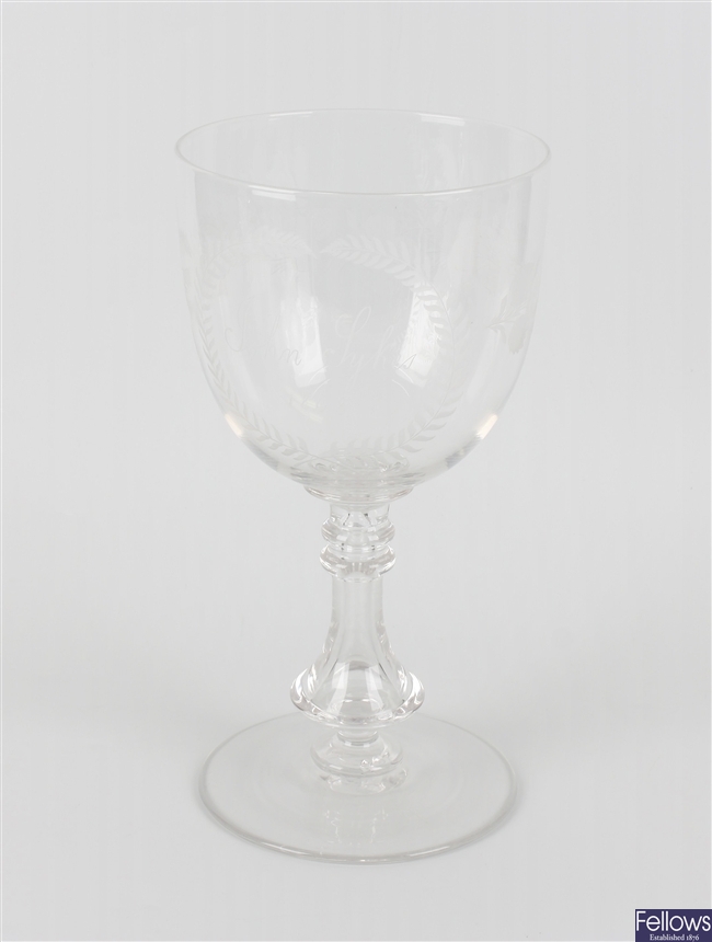 A large Victorian glass commemorative goblet