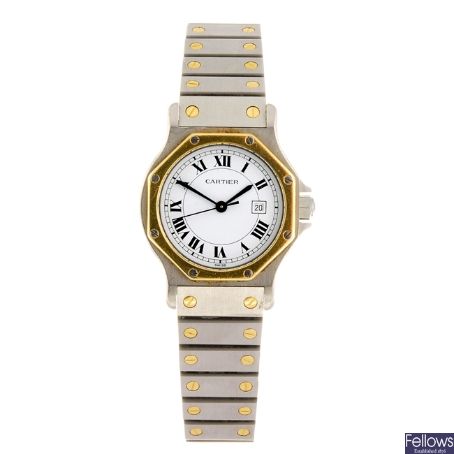(119185507) A bi-metal automatic Cartier Santos bracelet watch.