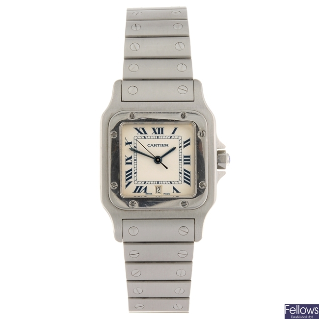 (108110502) A stainless steel quartz Cartier Santos bracelet watch.