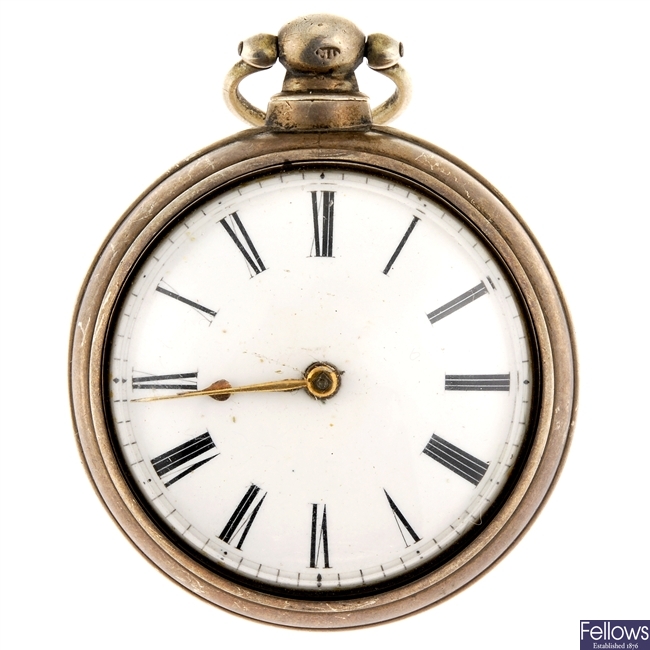 A silver pair case pocket watch by John Menzies.