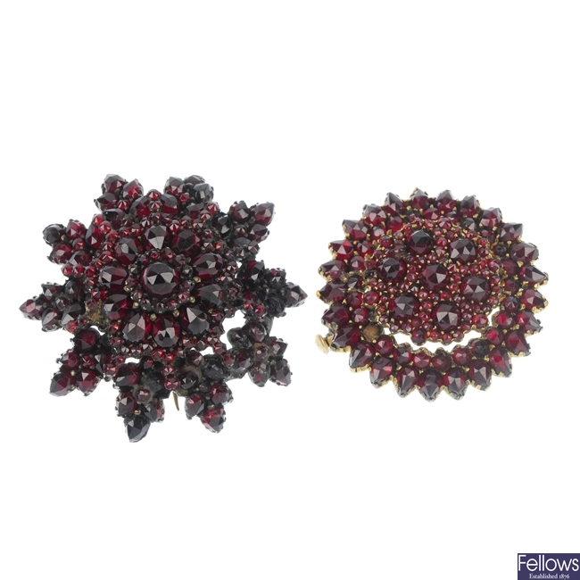 Two garnet and paste brooches.