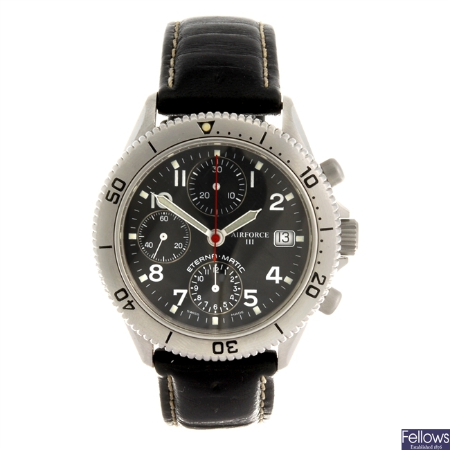 A stainless steel automatic chronograph gentleman's Eterna Airforce III wrist watch.