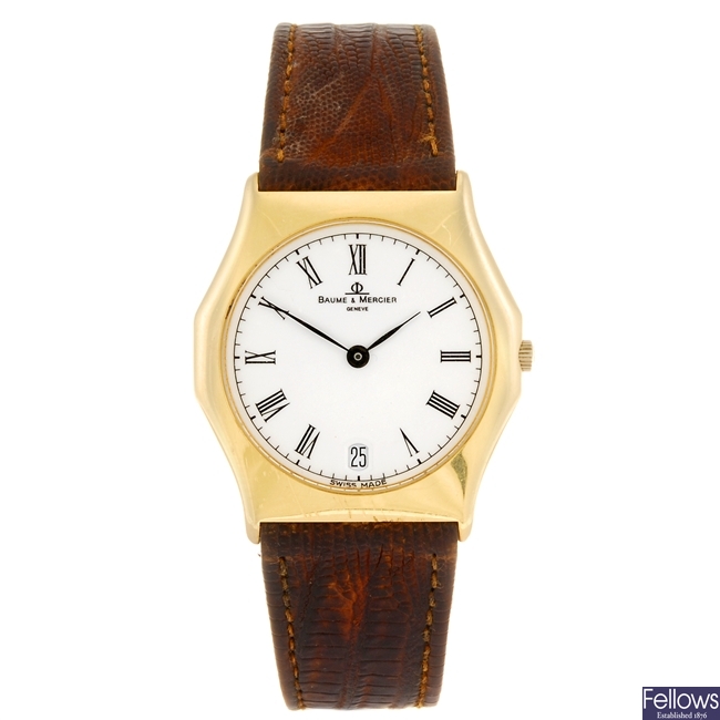 (608042436) An 18k gold quartz Baume & Mercier wrist watch.