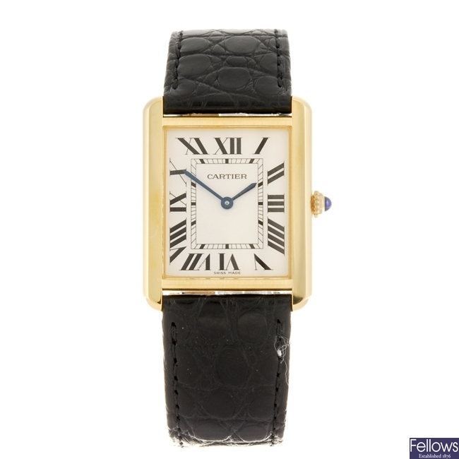 (702075846) A bi-metal quartz Cartier Tank Solo wrist watch.