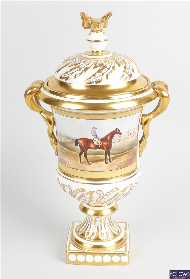Horse Racing interest: A Limited Edition Coalport St. Leger commemorative cup and cover