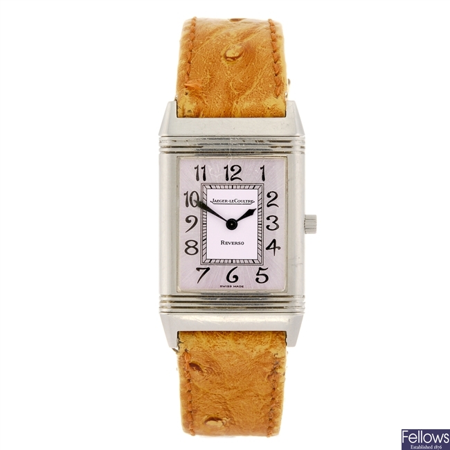 (134181554) A stainless steel quartz lady's Jaeger-LeCoultre Reverso wrist watch.