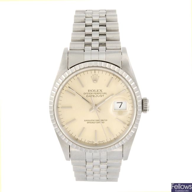 (134181628) A stainless steel automatic gentleman's Rolex Datejust bracelet watch.