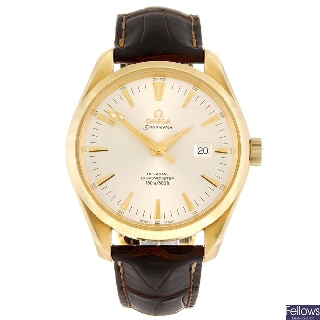(116196913) An 18k gold automatic gentleman's Omega Seamaster Aqua Terra wrist watch.