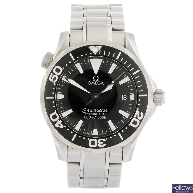 (116196974) A stainless steel quartz mid-size Omega Seamaster bracelet watch.