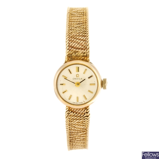 (804018027) A 9ct gold manual wind lady's Omega bracelet watch.