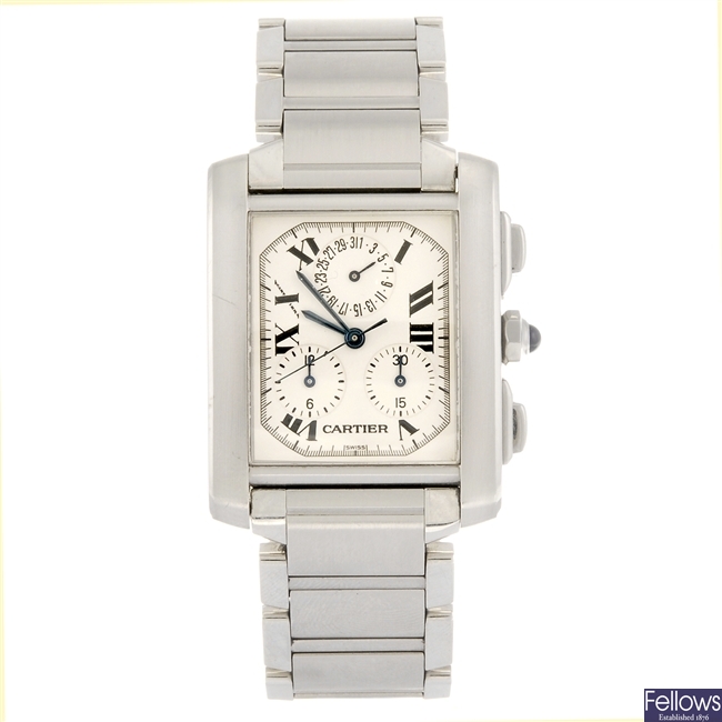 (915006498) A stainless steel quartz Cartier Tank Francaise Chronoflex bracelet watch.