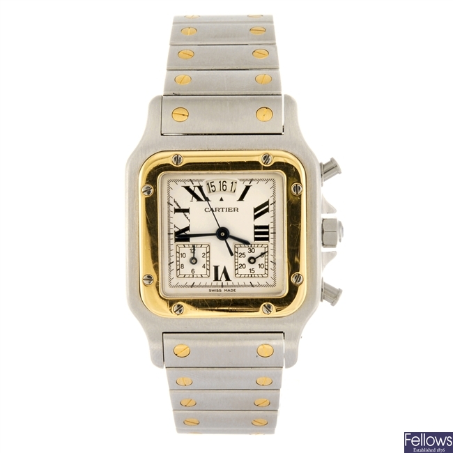 A bi-metal quartz chronograph Cartier Santos Chrono-flex bracelet watch.