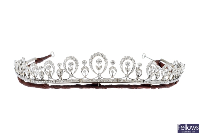 An Edwardian platinum diamond tiara.