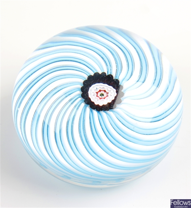 A Clichy blue swirl paperweight