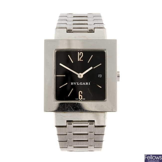 A stainless steel quartz Bulgari Quadrato bracelet watch.
