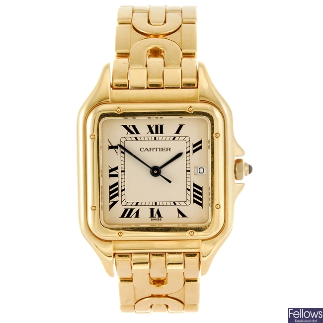 An 18k gold quartz Cartier Panthere bracelet watch.