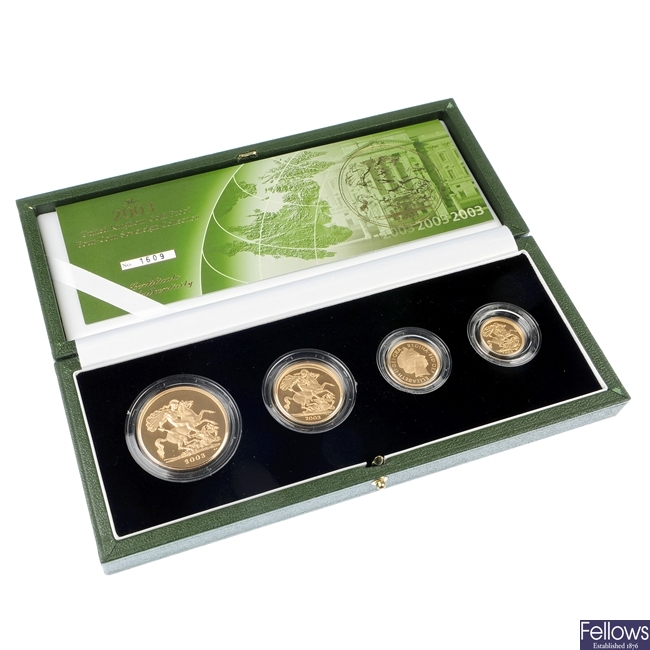 UK, Gold Proof Sovereign, Four Coin Collection 2003.