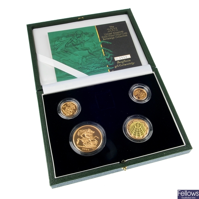 UK, Gold Proof Sovereign, Four Coin Collection 2001.