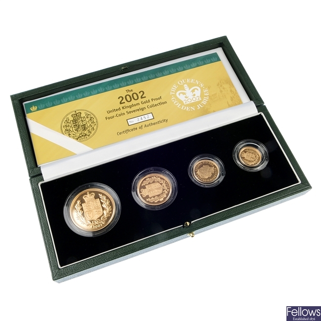 UK, Gold Proof Sovereign, Four Coin Collection 2002.