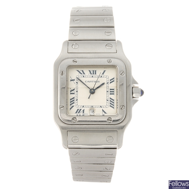 (940002583) A stainless steel quartz Cartier Santos bracelet watch.