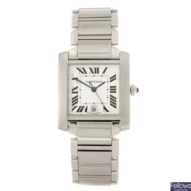 (940002585) A stainless steel automatic Cartier Tank Francaise bracelet watch.