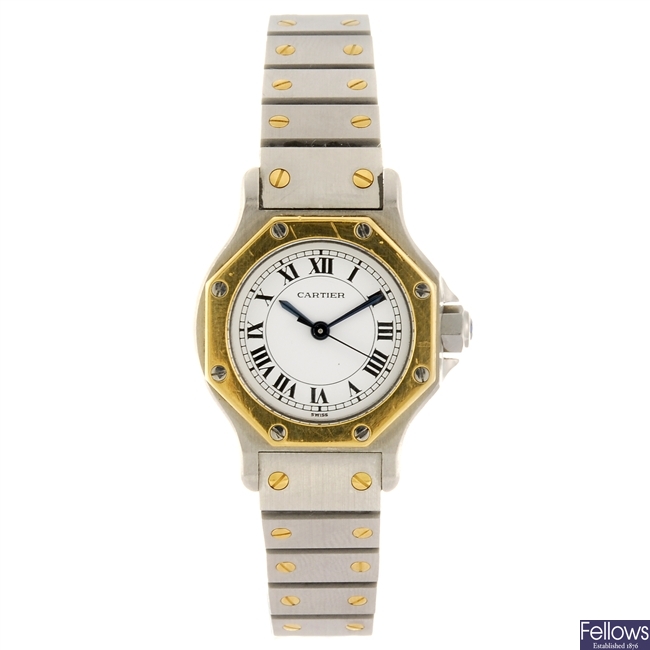 (940002668) A bi-metal automatic Cartier Santos bracelet watch.