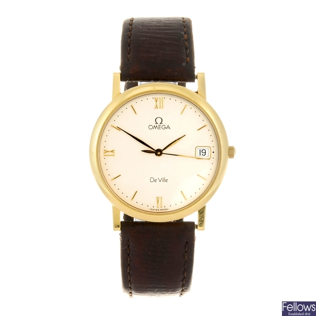 (134181866) An 18k gold quartz gentleman's Omega De Ville wrist watch.