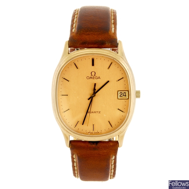 (902008842)  A 9k gold gentleman's quartz Omega wrist watch